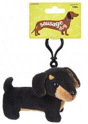  Plüss tacskó, kulcstartó 10 cm-es - fekete