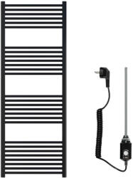 HeizTech elektromos törölközőszárító radiátor szett 400x1600 egyenes, fekete, (600W) fűtőpatronnal (HT-TR4001600E-F-SZETT)