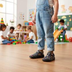 Protetika gyermek barefoot papucsok OVE BLACK | tépőzáras iskolai papucsok | fekete, rugalmas talpú és boltozat nélküli textil cipők - 27 méret