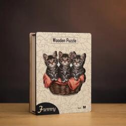 Kosárnyi cicakölyök fa puzzle L Prémium fa doboz