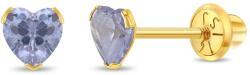 Bebe Gold Cercei Aur 14K Copii, model Birthstone (zi nastere iunie), forma Inima cu Piatra CZ Periwinkle