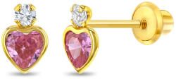 Bebe Gold Cercei din Aur 14K pentru Copii, model Royal Heart cu Piatra CZ Alba si Roz, inchidere cu Filet si Protectie