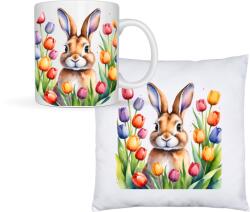 Domag Set cana si perna personalizata cu iepuras printre lalele colorate