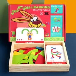 Leziter Mágneses tangram fajáték angol kártyákkal, közép szint (BTE-11-B) - fishingoutlet