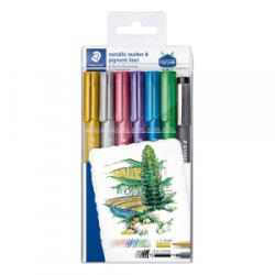 STAEDTLER Művészeti marker Design Journey metálszínű 6 db-os klt. + fekete tusfilc (8323-SWP6P) (8323-SWP6P) - aqua