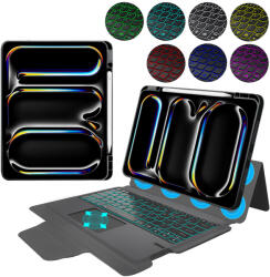 Techsuit iPad Pro 13 (2024) Fekete Techsuit KeyTab Pro (RGB Vezeték nélküli Billentyűzettel/Stylus Toll Tartóval) tok