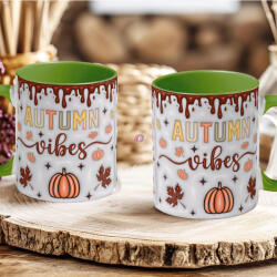 Deconline Crafts Őszi mintás bögre 3D pufi hatású "Autumn Vibes" zöld (DO126124-GREEN-MUG)
