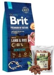 Brit Brit Premium By Nature Sensitive bárány és rizs 15kg + WILD FARM bárány chips 500g kutyakajakkal