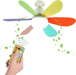 Rixme Ventilator de tavan cu telecomanda si iluminare LED reglabila, 6 pale colorate, 3 viteze, 3 temperaturi lumina 3000K 4500K 6500K, montaj E27 rapid, ventilator plafon (23242-12)