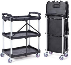 VEVOR Összecsukható 3 szintes szervizkocsi 75 kg teherbírású tálalókocsi 107x17x39 cm polipropilén kocsi