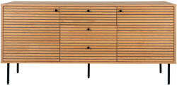House Nordic Kyoto komód 3 fiókkal, 2 ajtóval, tölgyfa furnér, natúr, fekete fém lábakkal, 150x40x74 cm (3101000) - stuxi