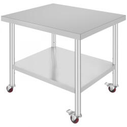 VEVOR Inox ipari konyhaasztal kerekekkel 91x76x82 cm 160 kg teherbírású nagykonyhai rozsdamentes bútor munkaasztal (CFGZT30X36X34YC01V0)