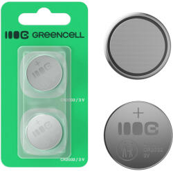 Green Cell 2x CR2032 3V 220mAh lítium gombelem kulcshoz, órához, távirányítóhoz, mérleghez X2CR2032 (36877)