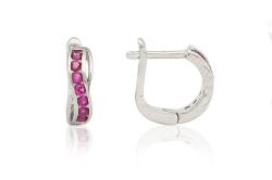 Ezüst baba fülbevaló franciakapcsos csavart pink kövekkel ródiumbevonatos