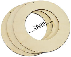  Natúr fa karika koszorú alap 25cm 3db/csomag - festéshez és decoupage-hoz