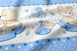  Pamutvászon textil - 160 cm / Kék szív bordűrös édes maci család - Elfordított