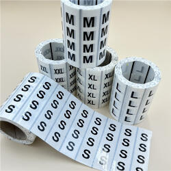  MÉRETJELZŐ 80x20mm átlátszó műanyag címke 500 db/40gy (XS, S, M, L, XL, 2XL, 3XL) - FEKETE nyomat