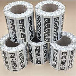  MÉRETJELZŐ 80x20mm átlátszó műanyag címke 500 db/40gy (XS, S, M, L, XL, 2XL, 3XL) - FEKETE keret