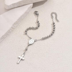  Ezüst Színű Nemesacél (K115) Kereszt Szűz Mária Rózsafüzér Karkötő Hossz: 16, 5cm