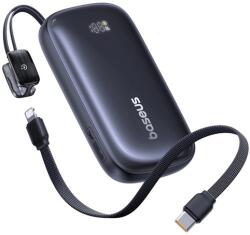 Baseus vésztöltő Type-C+lightning+USB aljzat (10000mAh, 22.5W, PD gyorstöltő, LED kijelző + Type-C kábel) FEKETE (E0027L00)