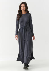 Makadamia női viszkóz maxi ruha megkötős derekú és oldalsó hasítékokkal | antracit