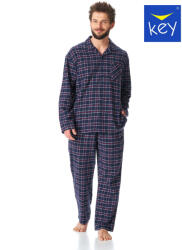 KEY Férfi flanel pizsama | sötétkék
