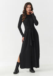 Makadamia Női viszkóz maxi ruha megkötős derekú és oldalsó hasítékokkal | fekete