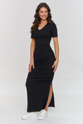 Makadamia redőzött V-nyakú ruha M872 | fekete