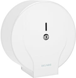 Delabie vandálbiztos nagytekercses WC-papír adagoló L=400m/D=270mm JUMBO MAXI tekercshez, hézagmentes, egyrészes test, acél, lakkozott fehér (DEL2910)