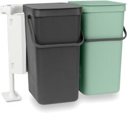 Brabantia Sort & Go Built in Bin beépített szemetes, ajtóra szerelhető, ajtóval együtt nyíló, felnyitható fedéllel, 2x16L - D méret, műanyag, sötétszürke és jáde zöld - 214462 (214462)