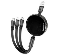 hoco. adatkábel 3in1 (USB - lightning/microUSB/Type-C, 10W, 100cm, csévélhető) FEKETE (X78) (X78)