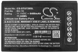 Cameron Sino Li-Ion akku (11, 1V / 6400 mAh, Sumitomo BU-16 kompatibilis) (CS-STU720SL)