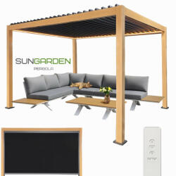  Boho stílusú 3x4 m motoros aluminium pergola LED világítással +4db oldalsó árnyékolóval most ajándék telepítéssel október 15-ig!