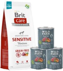 Brit BRIT CARE Gabonamentes Sensitive Venison 12kg + WILD FARM Superfood Wild Boar (szarvashús jamgyökérrel, bogyós gyümölcsökkel és gyógynövényekkel) 3x800g gabonamentes kutyaeledel