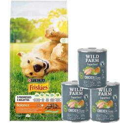Friskies PURINA Friskies Balance csirke zöldségekkel 15kg + WILD FARM Superfood csirke 3x800g