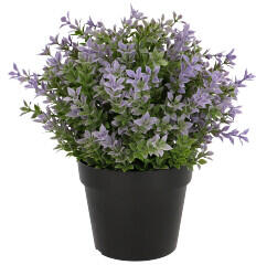 Cserepes művirág zöld száron apró lila levelek, 20 cm (2030L)