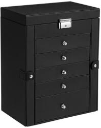 SONGMICS 6 Szintes Ékszertartó Doboz Tükörrel Fekete (EUZ-JBC152B01)