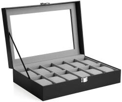 SONGMICS 12 Rekeszes Óratartó Doboz Üvegfedéllel Fekete (EUZ-JWB12BK)