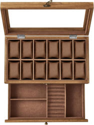 SONGMICS Prémium Óratartó Doboz 12 Rekesszel Diófa Kivitelben (EUZ-JOW012K01) - prodis