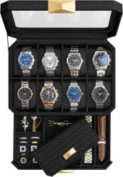 SONGMICS SONGMICS RONNE Prémium Óratartó Doboz 8 Órához Fiókkal Fekete PU Bőr UJWB025B01 (EUZ-JWB025B01)