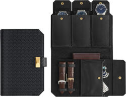 SONGMICS RONNE Prémium Óratartó Tok Fekete PU Bőr 3 Órához (EUZ-JWB018B01) - prodis