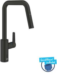 GROHE QuickFix Start - Elektronikus mosogatócsaptelep kihúzható zuhanyfejjel, elemes, matt fekete 1012432430 (1012432430)