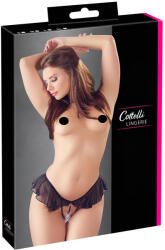 Cottelli Collection - nyitott, gyöngyös fodros tanga (fekete) (23219201021) - szexshop