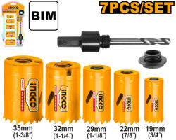 INGCO Bimetal Körkivágó készlet 7 részes 19-35 mm (AKH0071) - munkaruhakozpont
