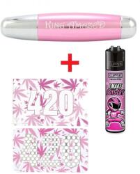 RED-EYE Set King Amazed Pure Pipe xxxl roz 15cm + Grinder Card V Syndicate 420 roz (USA) + Bricheta Clipper Girly slogan I make boys cry