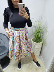 Norafashion Gyönyörű gumis derekú mintás szoknya (bézs-barna-kék) (724217)