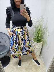 Norafashion Gyönyörű gumis derekú mintás szoknya (bézs-fekete-kék) (521784)
