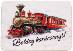 Valex Decor 4db. "Boldog karácsonyt! " feliratos, piros vonatos fa tábla 7 x 5 cm (GV04-925)