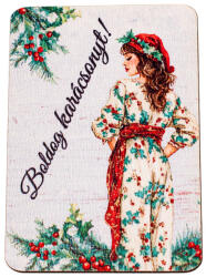 4db. "Boldog karácsonyt! " feliratos, női alakos fa tábla 7 x 5 cm (GV04-924)