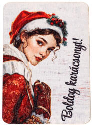 4db. "Boldog karácsonyt! " feliratos, ünnepi női portrés fa tábla 7 x 5 cm (GV04-920)